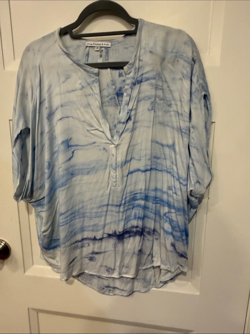 Young Fabulous & Broke Blue Tie-Dye V-Neck Blouse